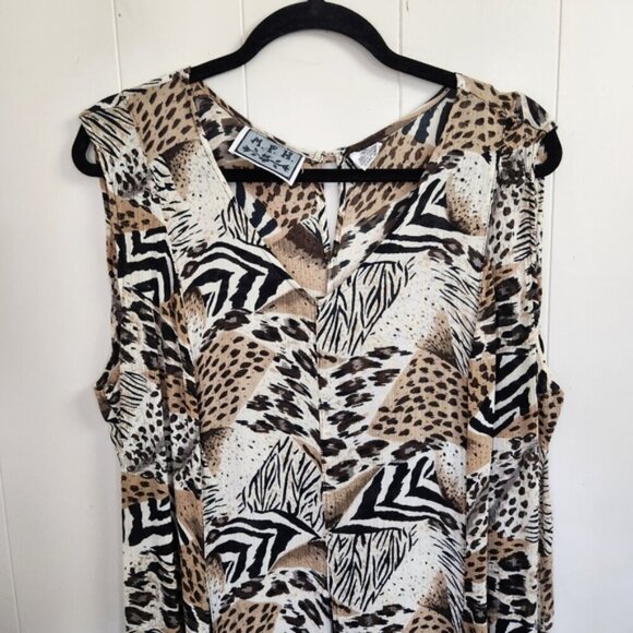 Vintage 90s Leopard Animal Print Maxi Dress Sleeveless Witchy 1990s Plus Size 3X - Picture 3 of 12